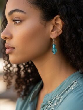 Handcrafted Glass Lampwork Bead Earrings | Turquoise Blue Handmade Earrings